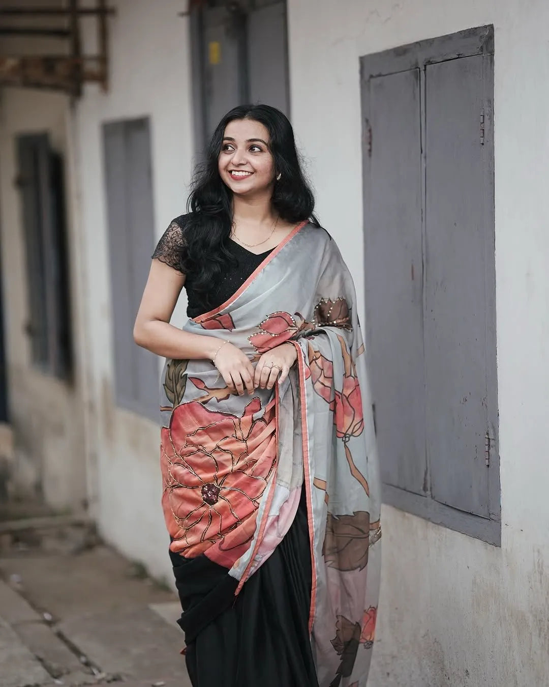 Premium Japan Satin Saree Collection with Floral Valmoti Handwork Pallu